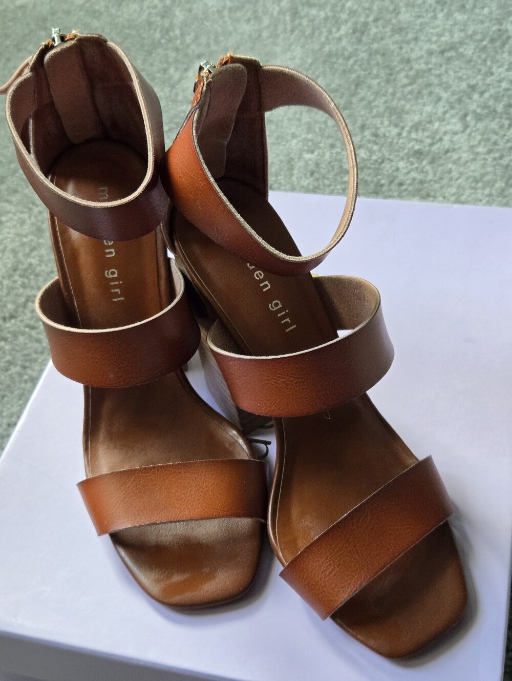 Madden Girl Chestnut Brown Ankle-Strap Block Heel Sandals - Picture 2 of 7